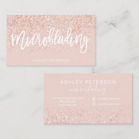 Microbladingのばら色の金ゴールドのグリッターの赤面のピンク 名刺 (正面/裏面)