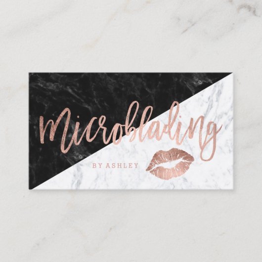 Microbladingのばら色の金ゴールドのタイポグラフィのブロックの大理石の唇 名刺 (正面)