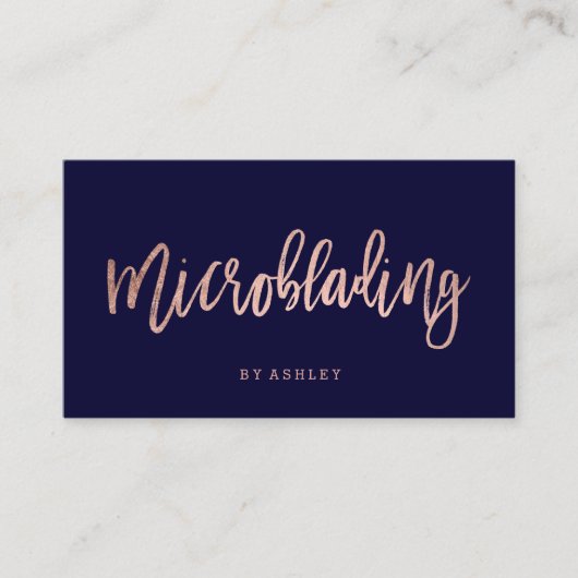 Microbladingのばら色の金ゴールドのタイポグラフィの濃紺 名刺 (正面)