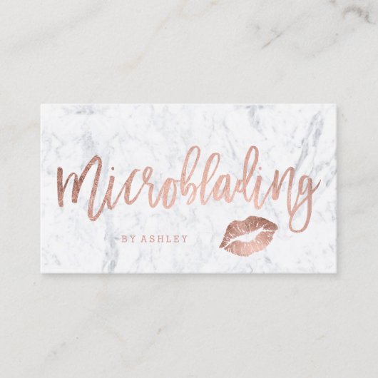 Microbladingのばら色の金ゴールドのタイポグラフィの白い大理石の唇 名刺 (正面)
