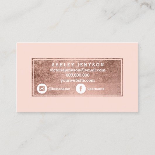 Microbladingのばら色の金ゴールドのタイポグラフィの赤面のピンク 名刺 (裏面)