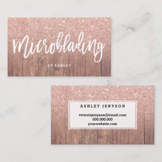 Microbladingのタイポグラフィのばら色の金ゴールドのグリッター木 名刺 (正面/裏面)