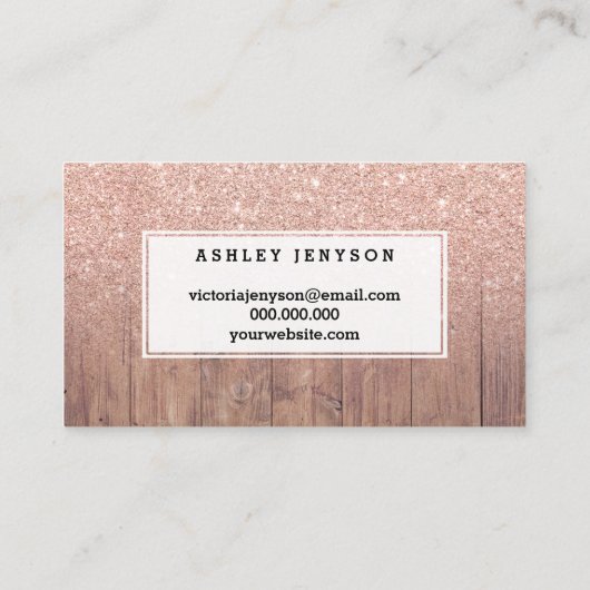 Microbladingのタイポグラフィのばら色の金ゴールドのグリッター木 名刺 (裏面)