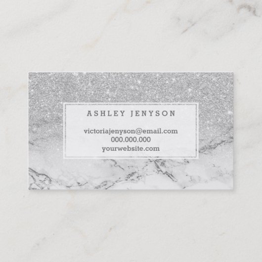 Microbladingのタイポグラフィの銀のグリッターの大理石 名刺 (裏面)