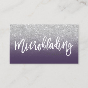 Microbladingのタイポグラフィの銀のグリッターの紫色 名刺