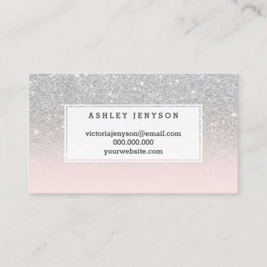 Microbladingのタイポグラフィの銀のグリッターの赤面のピンク 名刺 (裏面)