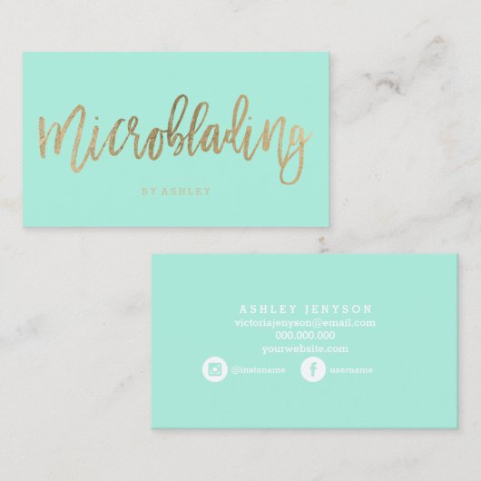 Microbladingの金ゴールドのタイポグラフィの水のパステル 名刺 (正面/裏面)
