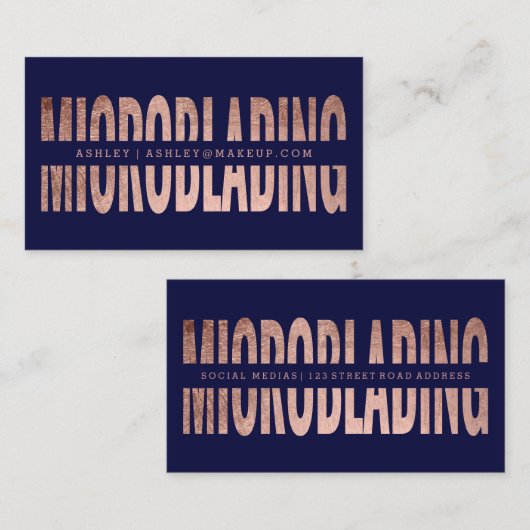 Microbladingはばら色の金ゴールドのタイポグラフィ海軍を切り取りました 名刺 (正面/裏面)