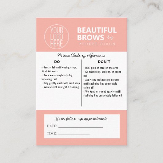 Microbladingアフターケアの手順とアポイントメント 名刺 (正面)