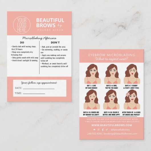 Microbladingアフターケアの手順とアポイントメント 名刺 (正面/裏面)