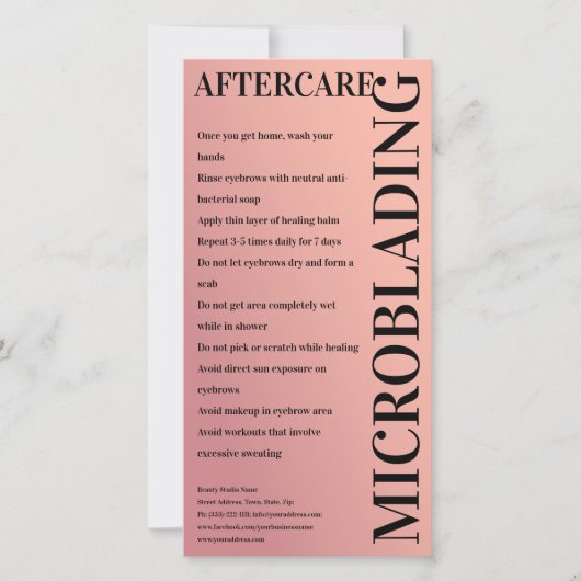 Microblading Aftercareバラおよび金ゴールド_Example サンキューカード (正面)