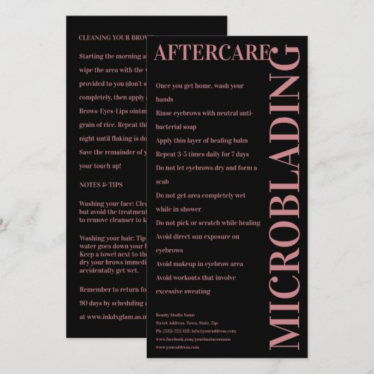 Microblading Aftercareバラ文字_Example サンキューカード (正面/裏面)