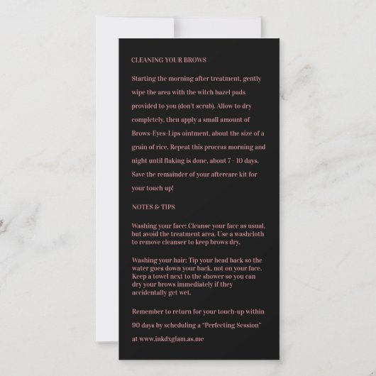 Microblading Aftercareバラ文字_Example サンキューカード (裏面)