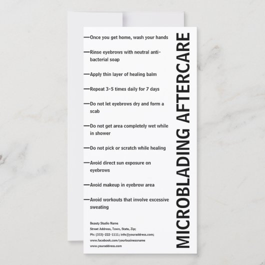 Microblading Aftercare Black & White Instruction サンキューカード (正面)