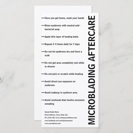 Microblading Aftercare Black & White Instruction サンキューカード (正面/裏面)