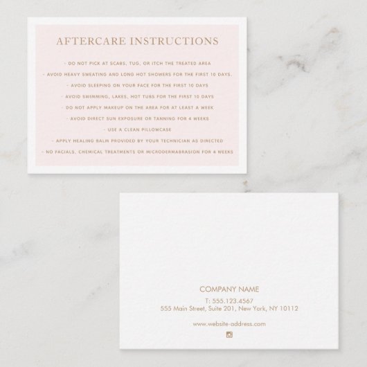 Microblading Aftercare Instructions Pink 名刺 (正面/裏面)