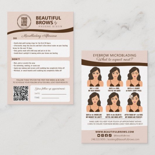 Microblading Browアフターケアアポイントメントアラーム エンクロージャーカード (正面/裏面)