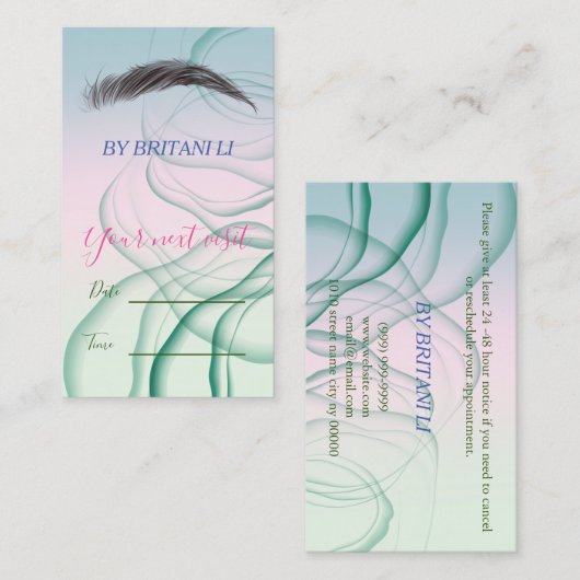 Microblading Browsサロン、グラデーションアポイントメントカード 予約カード (正面/裏面)