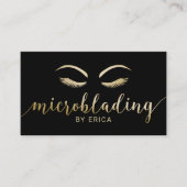 Microblading Browsメイクアップアーティストブラック&金ゴールド 名刺 (正面)