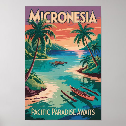 Micronesia Boats Illustration Travel Art Vintage ポスター (正面)