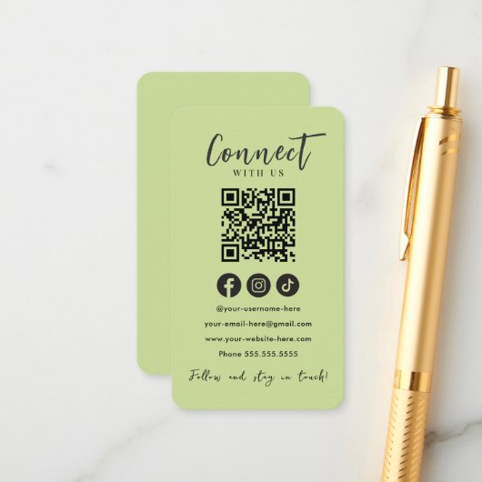 MicrosoftソーシャルメディアライムグリーンQRコードに接続 エンクロージャーカード (正面/裏面インサイチュ)