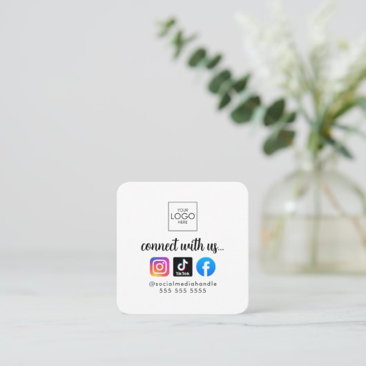 MicrosoftソーシャルメディモダンアQRコードとの接続クール スクエア名刺 (スタンド正面)