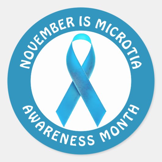 Microtia Blue Awareness Month Ribbon ラウンドシール (正面)
