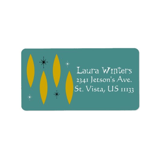 Mid モダン Century Ovals、スターバスト、金ゴールドオンティール(緑がかった色) ラベル (正面)