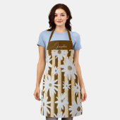 Mid Autumn Fall Vibes Stripe Flowers エプロン (着用した状態)