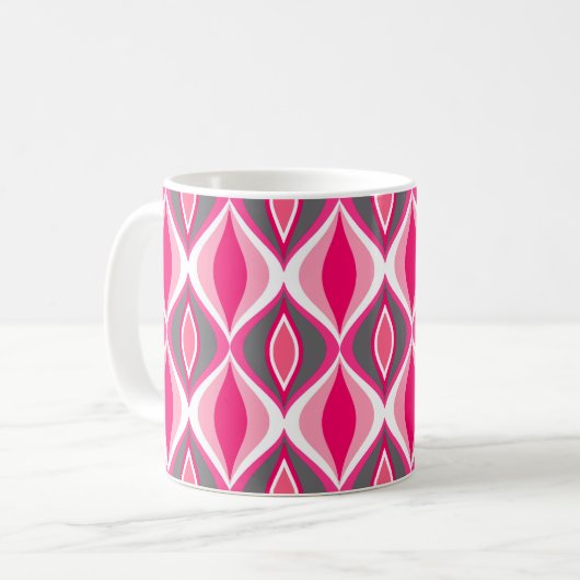 Mid-Centuryダイモダンヤモンド、ピンク、明るい赤紫色、グレー コーヒーマグカップ (正面左)