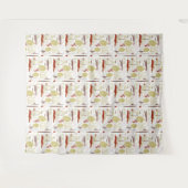 Mid Centuryフローラ抽象芸術葉デザイン タペストリー (正面(横))