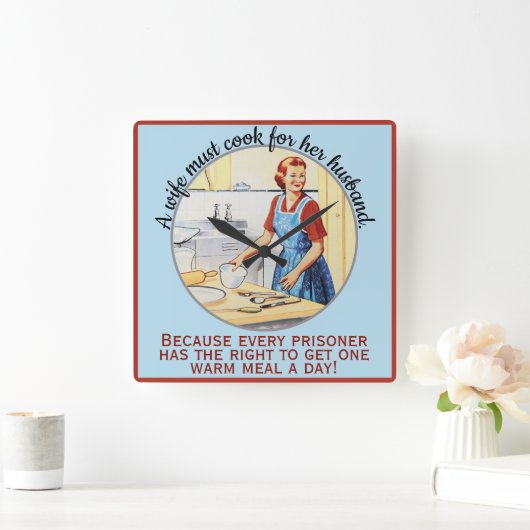 Mid Centuryヴィンテージおもしろい妻は夫の調理師が必要 スクエア壁時計 (ホーム)