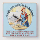 Mid Centuryヴィンテージおもしろい妻は夫の調理師が必要 スクエア壁時計 (正面)