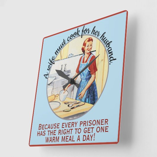 Mid Centuryヴィンテージおもしろい妻は夫の調理師が必要 スクエア壁時計 (傾斜)