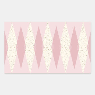 Mid Century モダン Pink アーガイル Rectangleスタンプ 長方形シール