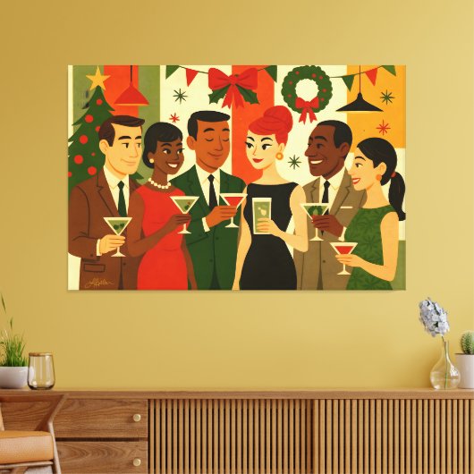 Mid Century 60s Christmas Office Cocktail Party キャンバスプリント (インサイチュ (リビング))