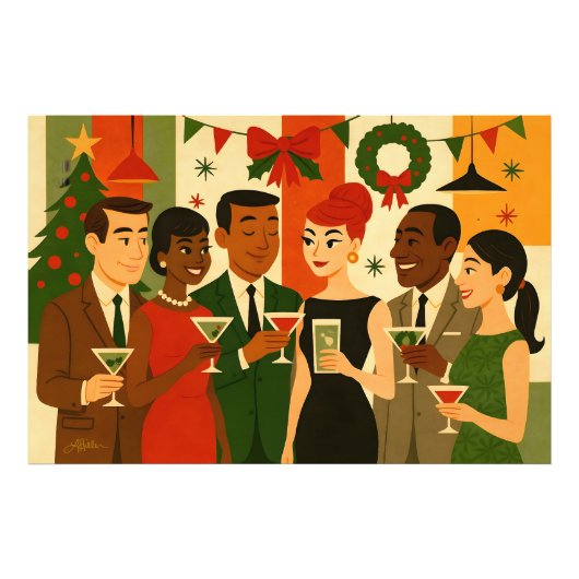 Mid Century 60s Christmas Office Cocktail Party フォトプリント (正面)