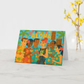 Mid Century 60s Luau Office Cocktail Party カード (黄色い花)