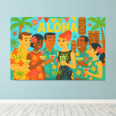 Mid Century 60s Luau Office Cocktail Party キャンバスプリント (インサイチュ (ウッドフロア))