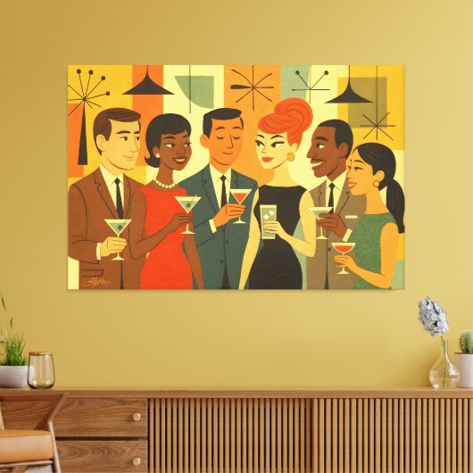 Mid Century 60s Office Cocktail Party キャンバスプリント (インサイチュ (リビング))