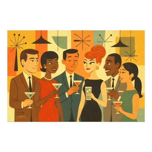 Mid Century 60s Office Cocktail Party フォトプリント (正面)