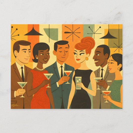 Mid Century 60s Office Cocktail Party ポストカード (正面)