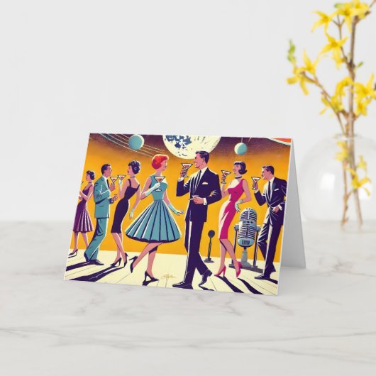 Mid Century 60s Space Age Cocktail Party カード (黄色い花)