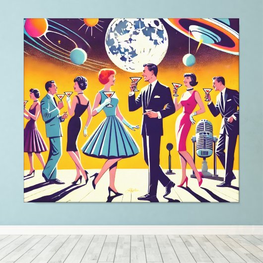 Mid Century 60s Space Age Cocktail Party キャンバスプリント (インサイチュ (ウッドフロア))