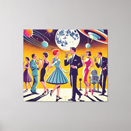 Mid Century 60s Space Age Cocktail Party キャンバスプリント (正面)
