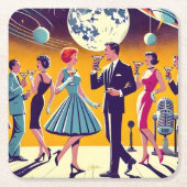 Mid Century 60s Space Age Cocktail Party スクエアペーパーコースター (正面)