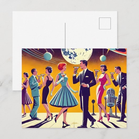 Mid Century 60s Space Age Cocktail Party ポストカード (正面/裏面)