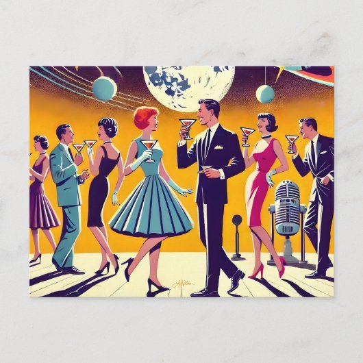 Mid Century 60s Space Age Cocktail Party ポストカード (正面)