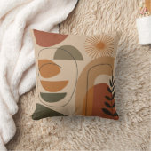 Mid-Century Abstract Earth Tone Throw Pillow クッション (ブランケット)