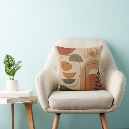 Mid-Century Abstract Earth Tone Throw Pillow クッション (椅子)